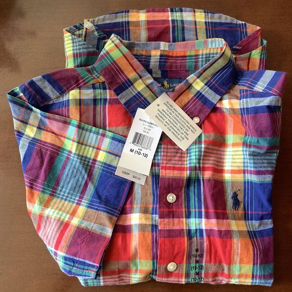 Polo by Ralph Lauren Other - Boys Plaid Cotton Oxford Short-Sleeve Shirt size 10-12